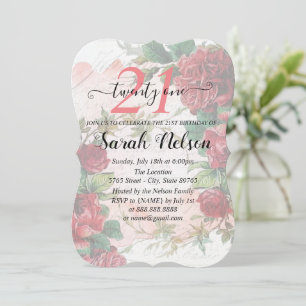 Invitation Roses rouges Vintage 21 Anniversaire