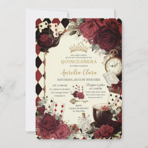 Invitation Roses rouges vintage Alice au pays des merveilles 