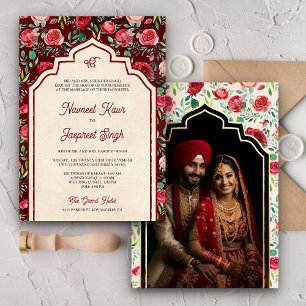 Invitation Roses Rouges Vintage Photo Anand Karaj Mariage Sik