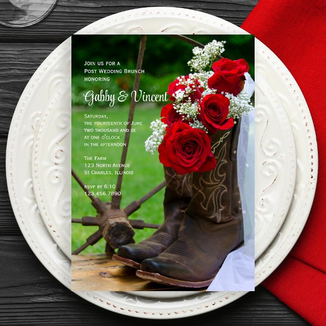 Invitation Roses rustiques et Bottes de Cowboy Post Mariage B (Créateur téléchargé)