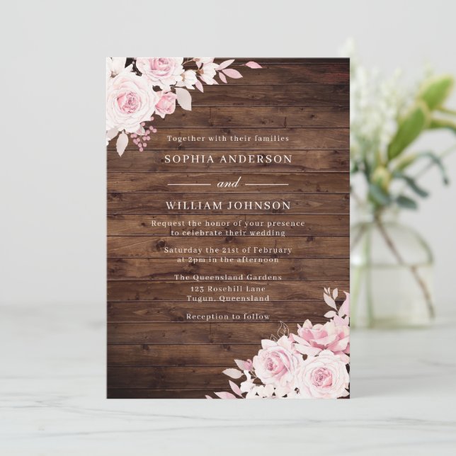 Invitation Roses Rustiques Rose Bois Blush FlorMariage (Debout devant)