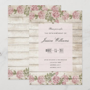 Invitation Roses Rustiques Sur Bois Fête D'anniversaire 25 An