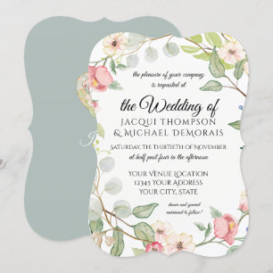 Invitation Roses sauvages de feuillage d'aquarelle élégante