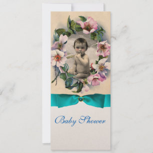 Invitation Roses SAUVAGES ET MODÈLE PHOTO BLEU RIBBON MONOGRA