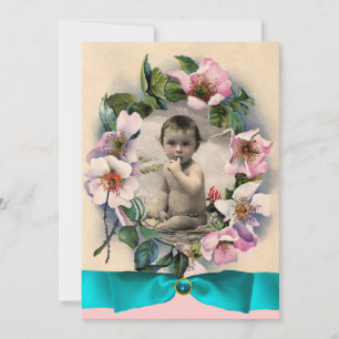 Invitation Roses SAUVAGES ET MODÈLE PHOTO BLEU RIBBON MONOGRA