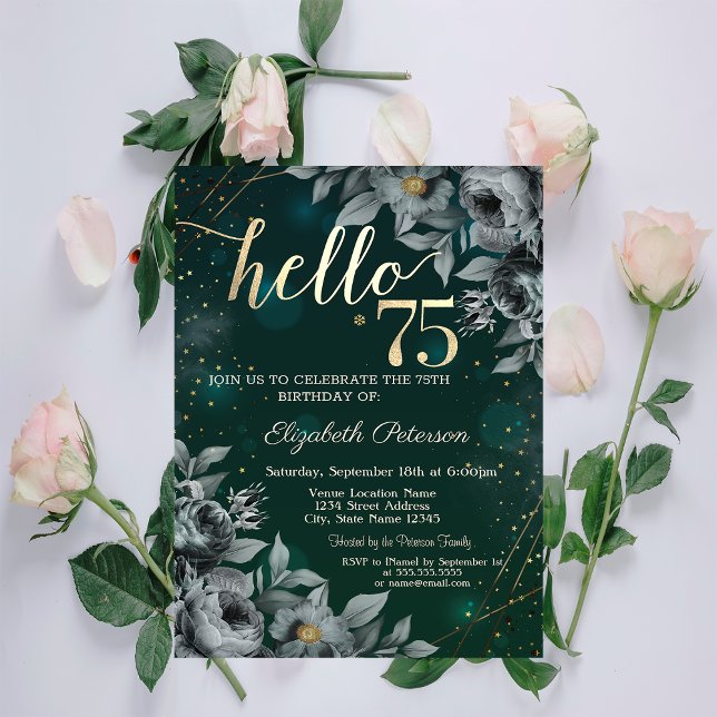 Invitation Roses Sombres Vert 75e Anniversaire (Créateur téléchargé)
