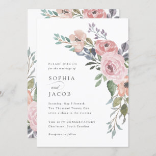 Invitation Roses subtils d'aquarelle   MARIAGE