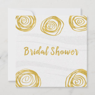 Invitation Roses Tourbillons Blancs et Dorés Mariage Moderne