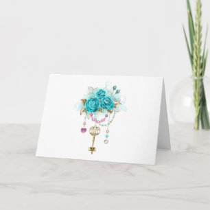 Invitation Roses turquoise avec touches