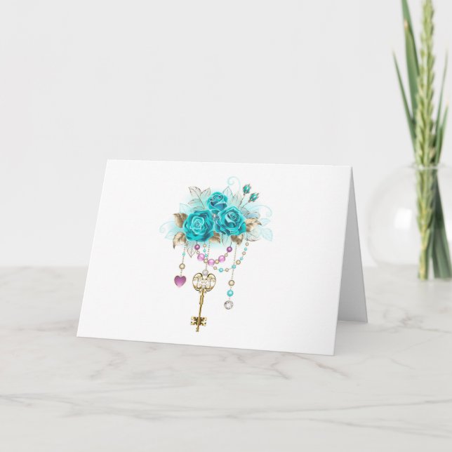 Invitation Roses turquoise avec touches (Devant)