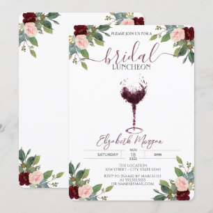 Invitation Roses Verre à Vin de Bourgogne Luncheon de Mariage