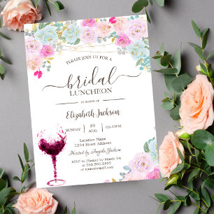 Invitation Roses, Verre à Vin Déjeuner de Mariée
