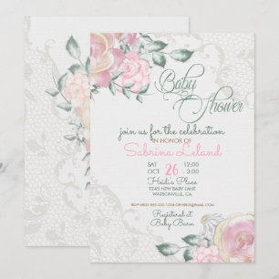 Invitation Roses vintages et Baby shower dentelle antique