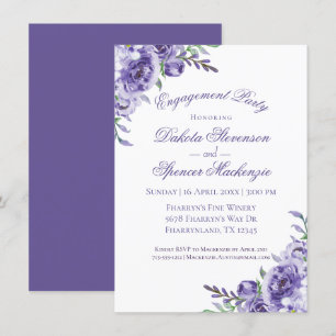 Invitation Roses violets   Elégant Fiançailles Boho aquarelle