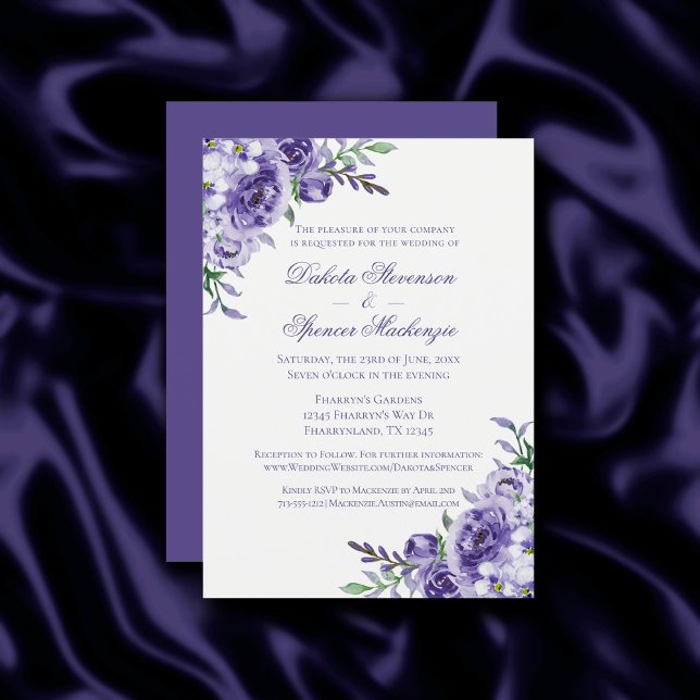 Invitation Roses violets | Elégante aquarelle florale Boho (Créateur téléchargé)