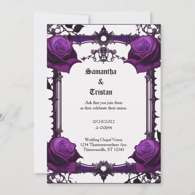 Invitation Roses violets et Mariage de Lace Goth (Devant)