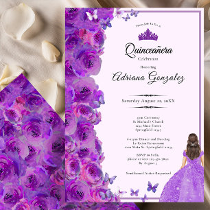 Invitation Roses violettes pour les 15 ans de Quinceanera et 