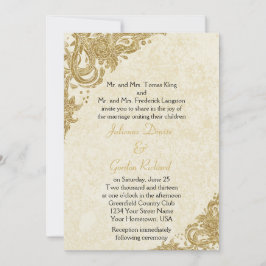 Invitation Rosettes vintage or étincelles sur Mariages crème