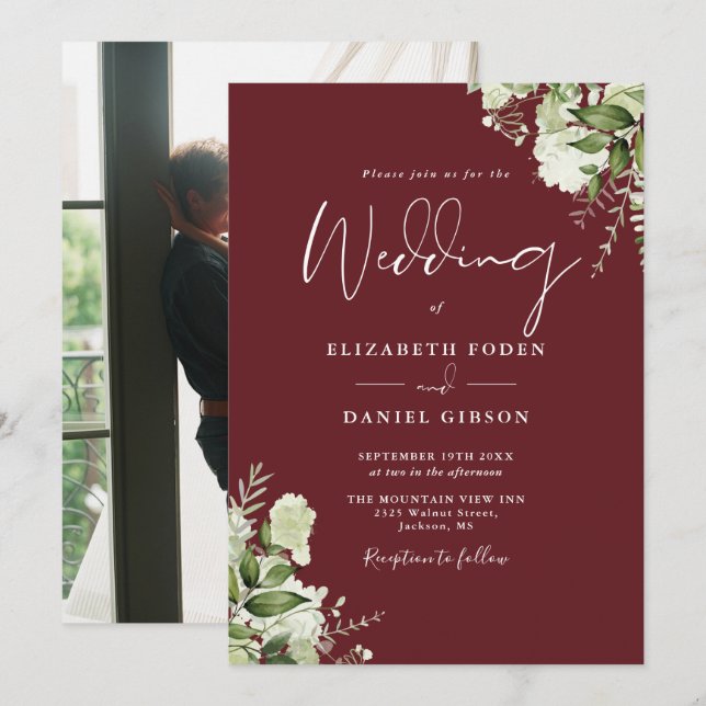 Invitation Rosewood Pink Greenery Floral Photo Mariage (Devant / Derrière)