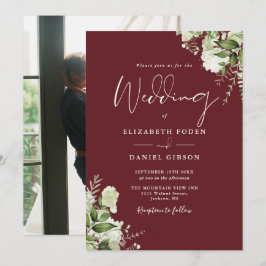 Invitation Rosewood Pink Greenery Floral Photo Mariage