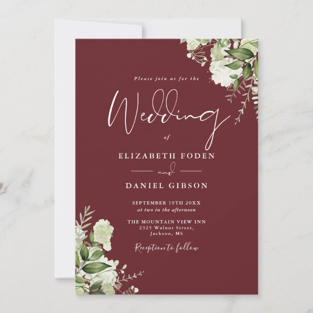 Invitation Rosewood rose verdure Feuille Monogramme Mariage (Devant)