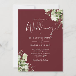 Invitation Rosewood rose verdure Feuille Monogramme Mariage