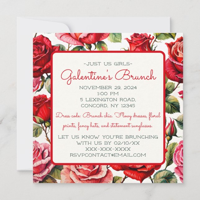 Invitation Rosey Galentine's Day Dames Brunch (Dos)