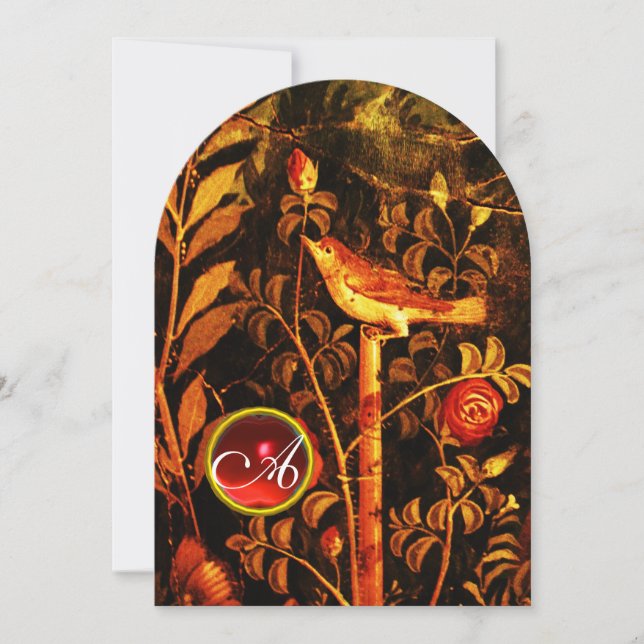 Invitation ROSSIGNOL AVEC MONOGRAMME AUX ROSES, Rouge Noir Ja (Devant)