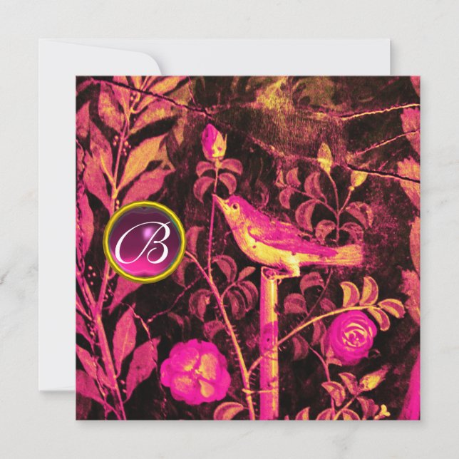 Invitation ROSSIGNOL AVEC MONOGRAMME DE ROSES, Rose Noir Jaun (Devant)