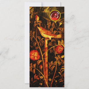 Invitation ROSSIGNOL AVEC MONOGRAMME DE ROSES, Rouge Noir Jau