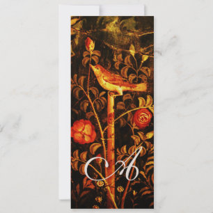 Invitation ROSSIGNOL AVEC MONOGRAMME DE ROSES, Rouge Noir Jau