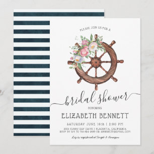 Invitation Roue du navire floral nautique   FÊTE DES MARIÉES