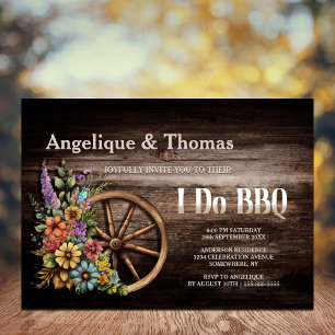 Invitation Roue en bois rustique Floral Wagon Wheel I Do BBQ