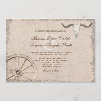 Invitation Roue en Wagon Rustique Longhorn Cowboy Mariage
