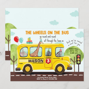Invitation Roues dans l'autobus Fête des autobus scolaires In