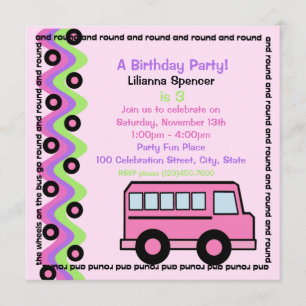 Invitation Roues de bus scolaires rose
