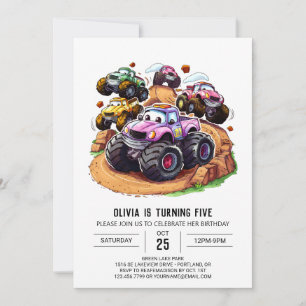 Invitation Roues enchantées Monster Truck Anniversaire