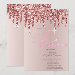 Invitation Rouge à joues rose pailleté or rose métallisé avec