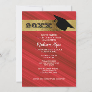 Invitation Rouge avec l'or et la fête de la casquette de grad