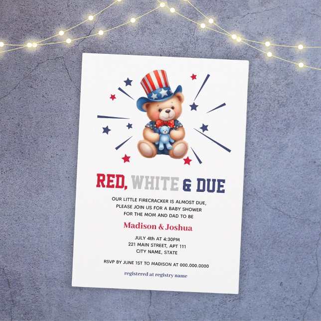 Invitation Rouge Blanc 4 juillet Baby shower garçon (Red White Due 4th Of July Boy Baby Shower Invitation
)