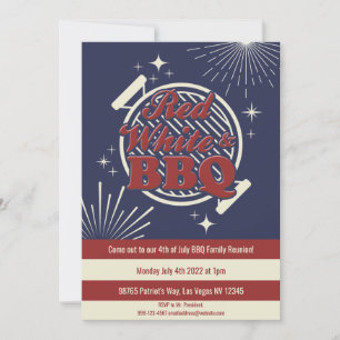 Invitation Rouge Blanc & BBQ Punny 4 juillet Réunion de famil