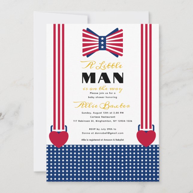 Invitation Rouge Blanc & Bleu 4 juillet Baby shower (Devant)