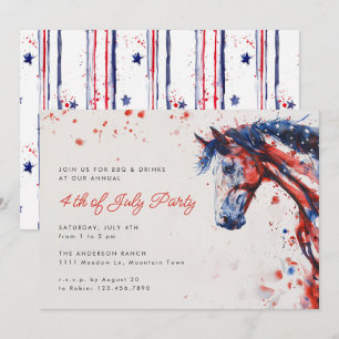 Invitation Rouge Blanc Bleu Cheval Equestre 4 juillet fête