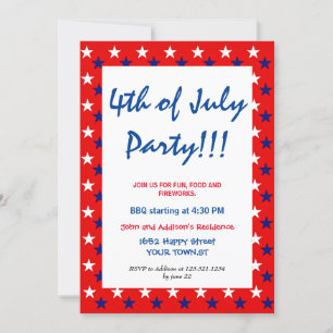 Invitation Rouge Blanc Bleu Fête du 4 JUILLET étoiles simple