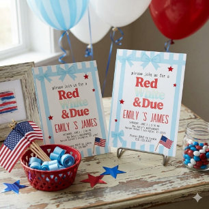 Invitation Rouge Blanc & Bleu Futur Bébé Rayures & Nœuds Baby