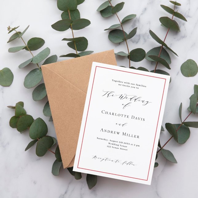 Invitation Rouge blanc classique formel code QR RSVP mariage (Créateur téléchargé)