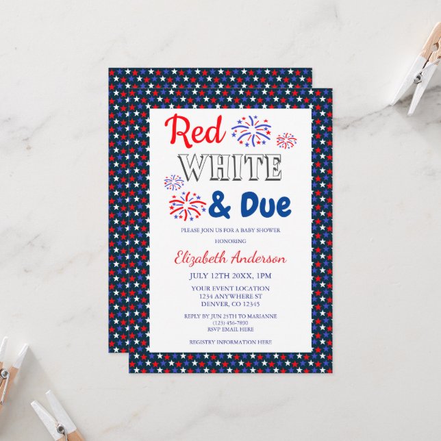 Invitation Rouge, blanc et Baby shower dû (Devant/Arrière en situation)