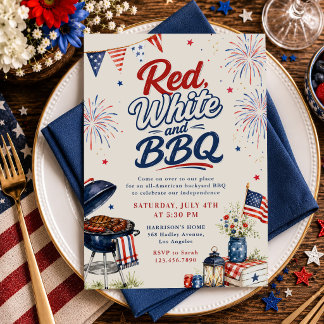 Invitation Rouge Blanc et BBQ 4 juillet Fête patriotique BBQ