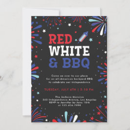 Invitation Rouge blanc et BBQ 4 juillet feux d'artifice patri