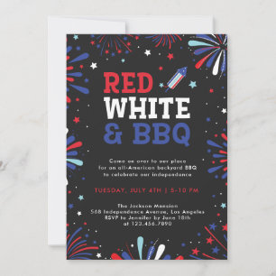 Invitation Rouge blanc et BBQ 4 juillet feux d'artifice patri